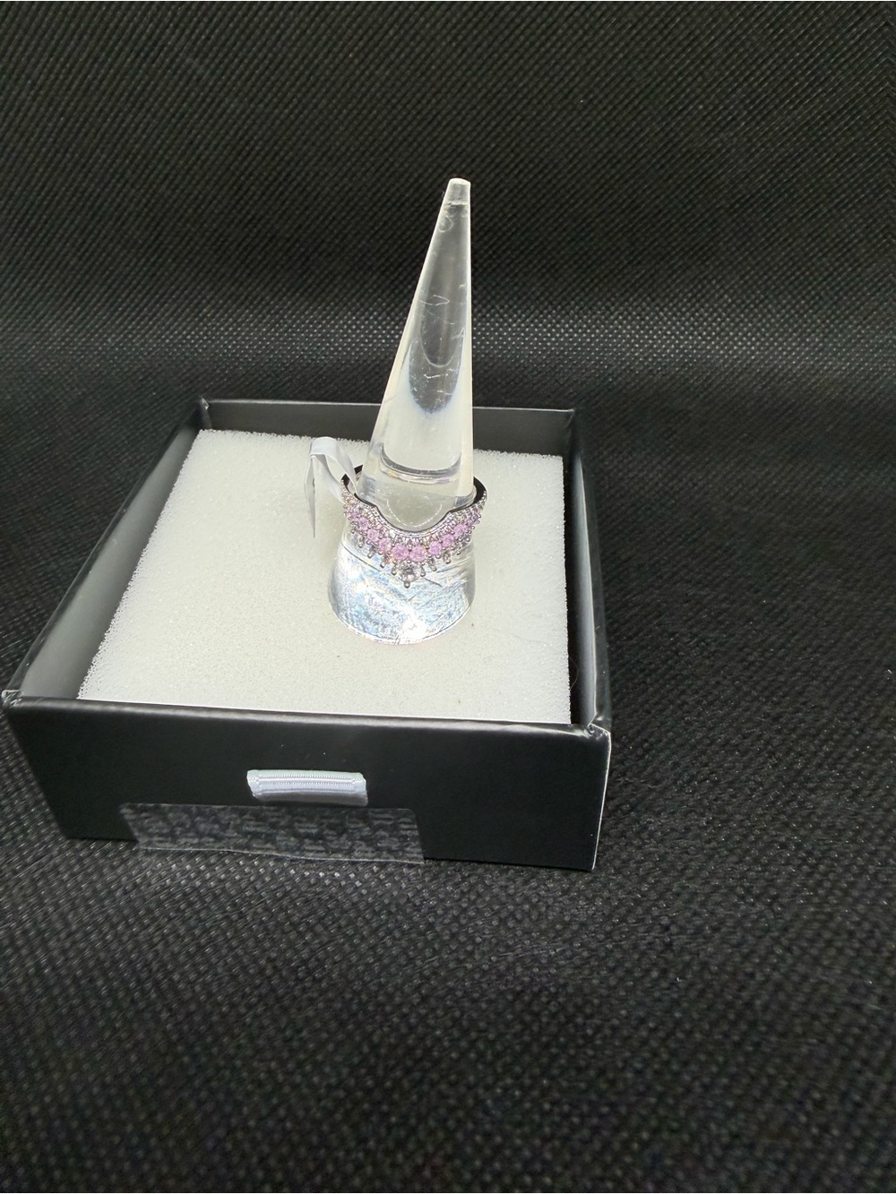 Pink Ice Crystal on Rhodium Ring - Picture 3 of 4